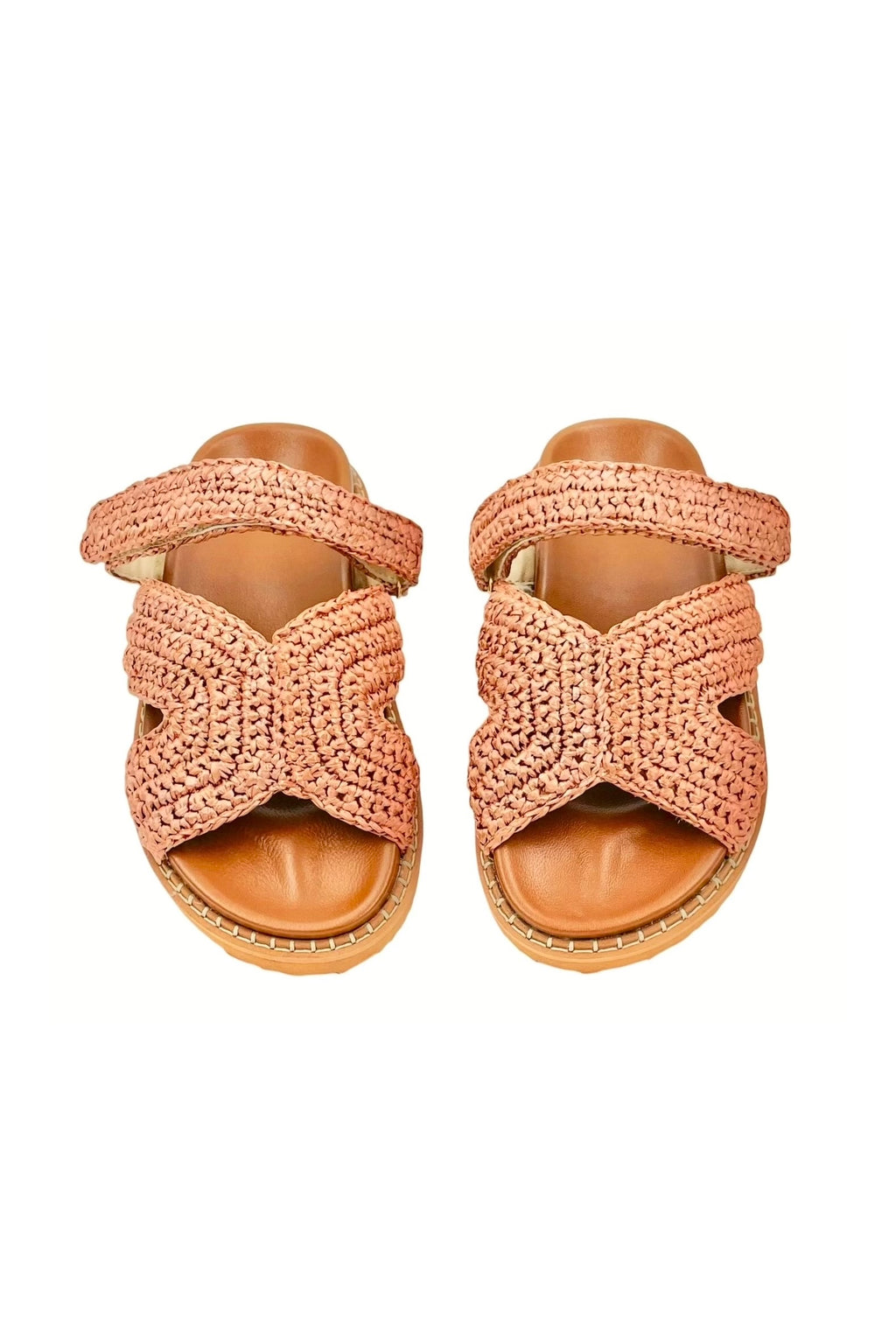 Zoey Woven Raffia Fussbett with Strap - Palo Santo
