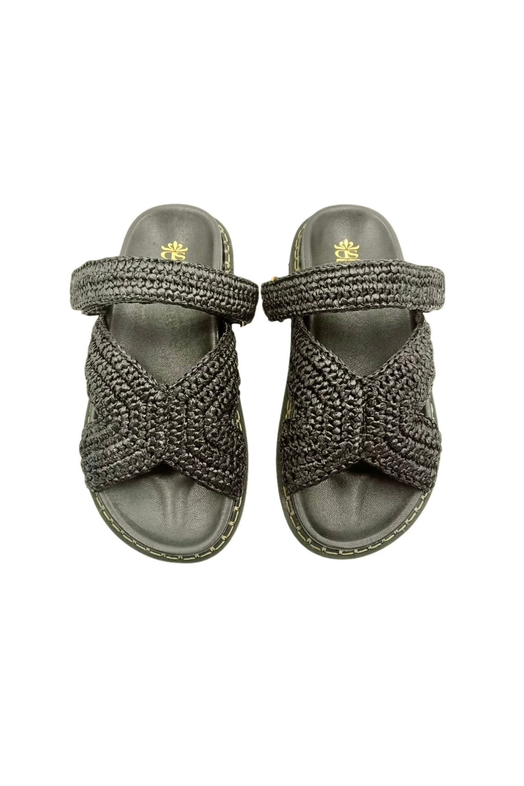 Zoey Woven Raffia Fussbett with Strap - Black