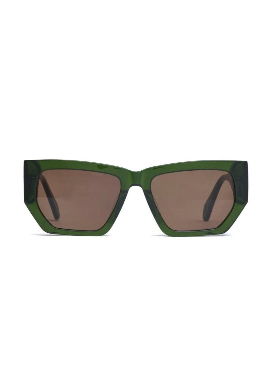 Entourage - Sage, by Age Eyewear Description:  ENTOURAGE  Noun. A group of people surrounding an important person. Travelling together through life.  This Translucent earthy green which is an Age Eyewear favourite. Brown Monochrome Lens  A large and devoted ENTOURAGE guaranteed with these sleek angles