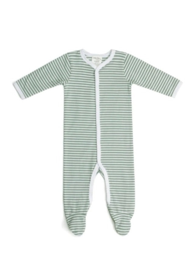 Cotton Babygrow - Sage Stripe, by Little Bee Watch a child explore a world of wonder that’s evergreen - fresh and new, yet everlasting. Your little gardener can offer a lesson to us all in the magic of time spent in nature to inspire, delight and bring joy.
