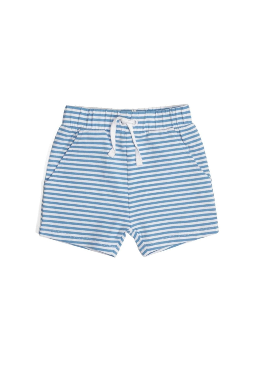 Cotton Shorts - Blue Stripe, by Little Bee Wild and free, under the stars and among the trees. Nothing beats the joy of seeing the world through fresh eyes as your little adventurer discovers the great outdoors.  So hit the road and enjoy nature’s playground with your little campers.  Little Bee by Dimples, On the Road, 2023 Summer Collection is made using Oeko-Tex Certified Organic Cotton. Have your little adventurer dressed in style with Little Bees classic stripe.