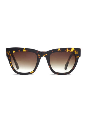 Savage - Brown Tort, by Age Eyewear Description:  SAVAGE adjective. Fiece, ferocious, untamed.  Featuring specs of golden hues through the darkness this acetate. Brown tones following through from frame to lens offering a cohesive finish. Brown Gradient Lens.  This large frame with is sleek curves and angular temples allows you to throw caution to the wind and getting back to primitive form.