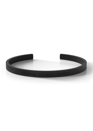BE. Mangle (Mens Bangle) - Matte Black - 'Courage. Honesty. Respect'  A Matte Black stainless steel cuff with subtle text in one size that fits everyone. (well everyone who has tried it!). And AGAIN it's certainly not just for Men. Anyone who likes a cuff style or wants a larger fitting option will love this too!  Clasp catch, to fit most sized wrists (63.7mm diameter when closed)  Quirky packaging filled with more cheeky and inspirational quotes!   Be. you