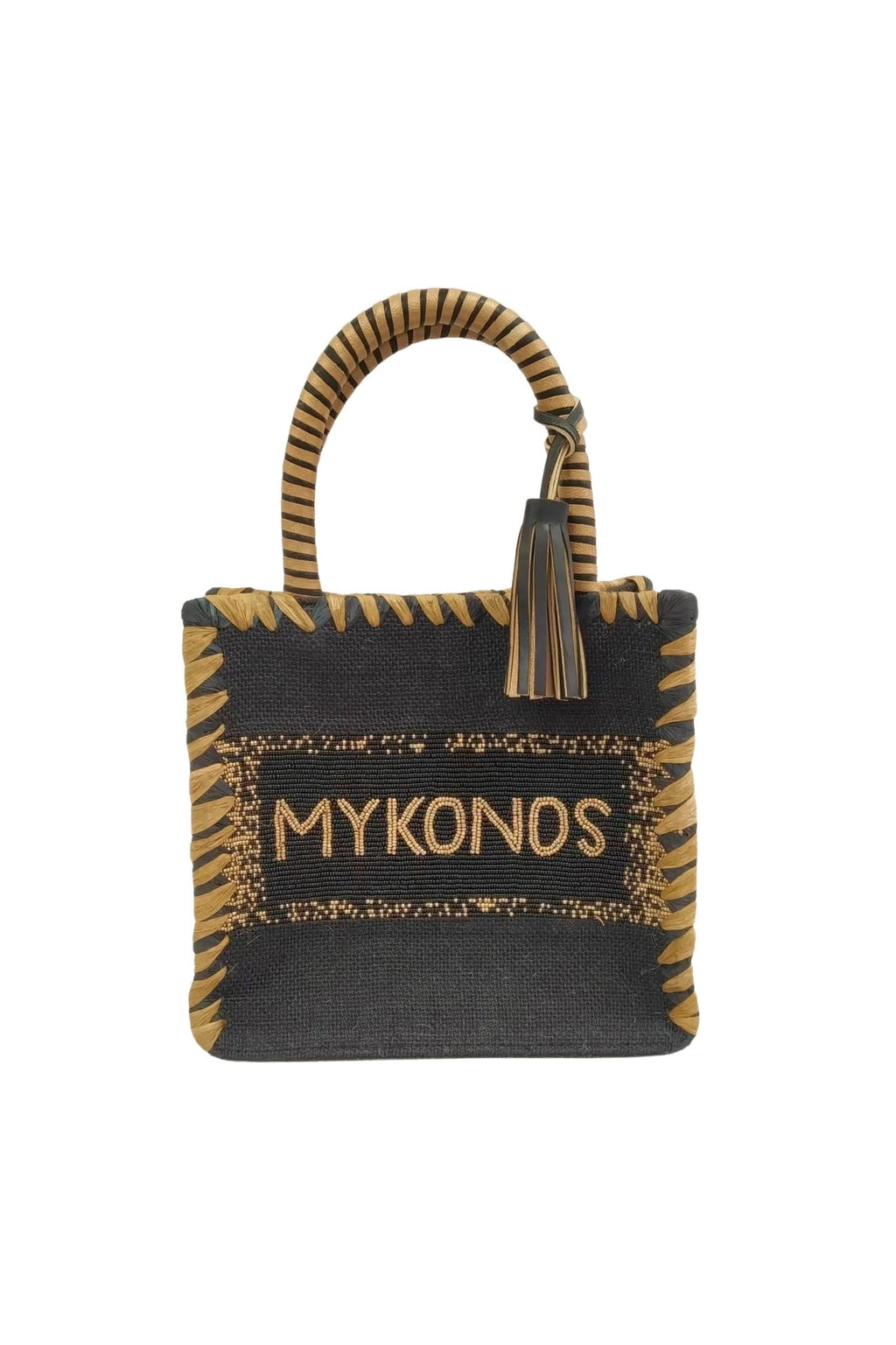 Mykonos Small Beaded Resort Jute Bag - Black/Gold, by De Siena

Join us on the party island of Mykonos, and move in style with our all over beaded bag in black and gold. Hand crafted with hundreds of little beads and details in raffia, this bag is the perfect match for our resort flats.