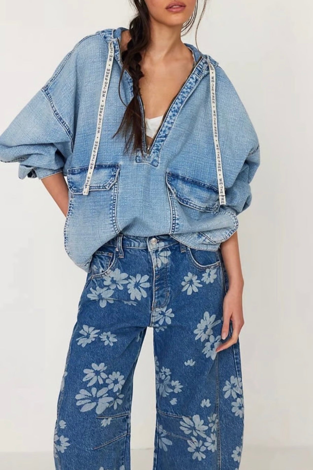 We The Free Good Luck Printed Barrel Jean - Laser Daisy