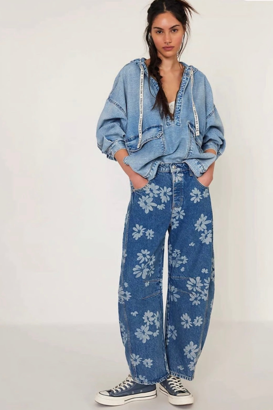 We The Free Good Luck Printed Barrel Jean - Laser Daisy