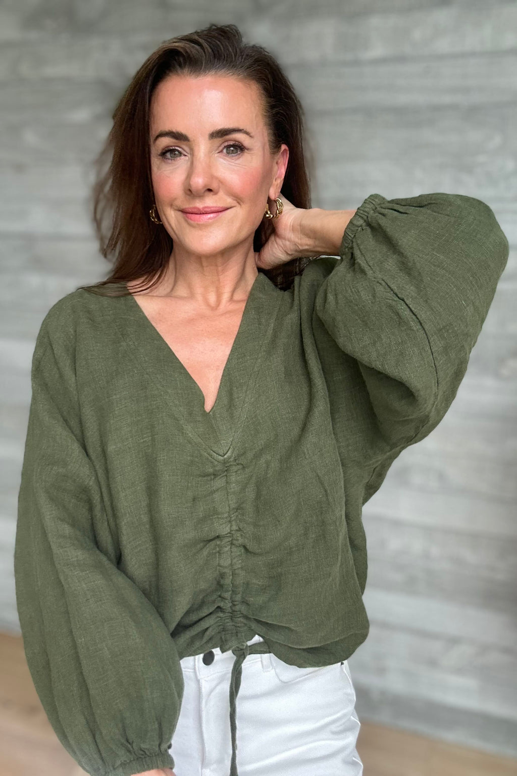 Happy Hour Linen Top - Olive