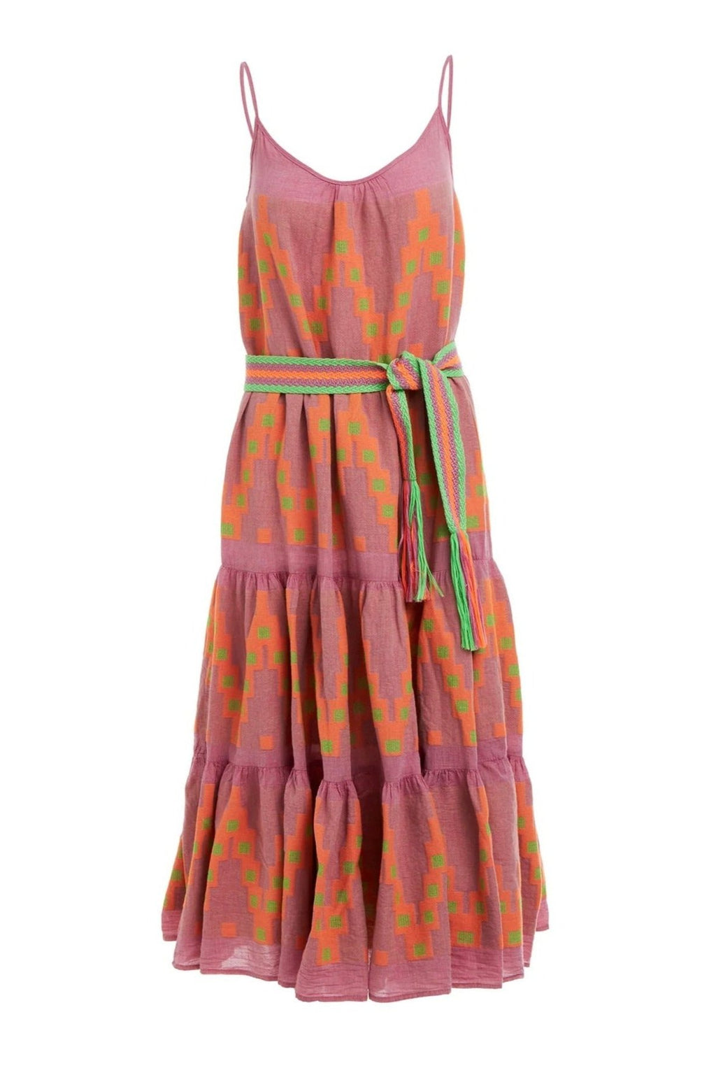 Devotion Zafiri Dress - Pink/Orange For an effortless summer look, choose the Zafiri Dress from Greek resort wear designer Devotion. Crafted in cotton with hand embroidered detailing, and detachable waist tie, the Zafiri dress will take you from day to night.