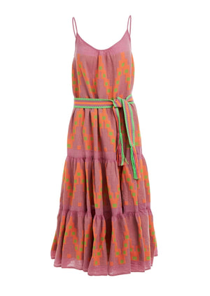Devotion Zafiri Dress - Pink/Orange For an effortless summer look, choose the Zafiri Dress from Greek resort wear designer Devotion. Crafted in cotton with hand embroidered detailing, and detachable waist tie, the Zafiri dress will take you from day to night.