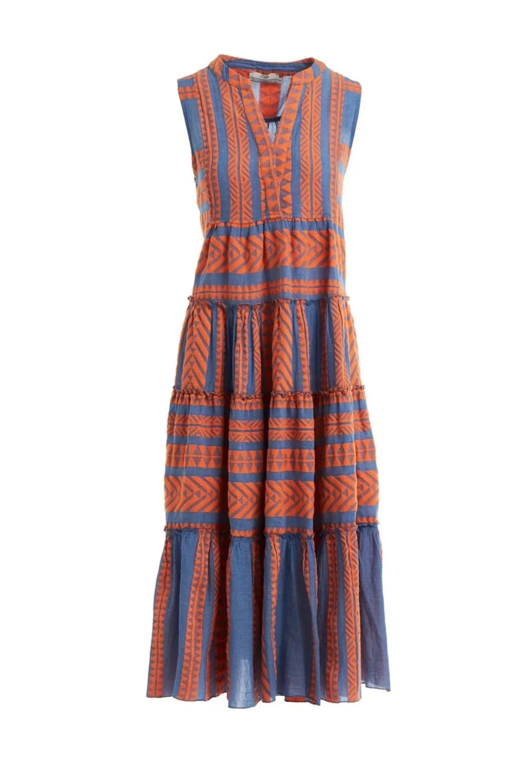 Devotion Tanzanitis Dress - Orange/Blue Luxury, femininity, and comfort are synonymous throughout the entire Devotion Twins collection, making every summer outfit effortlessly chic. The brand has become famous mainly thanks to the Ella Tunic Dress design, and the Tanzinitis is the sleeveless version of this dress. You can easily slip on any piece to wear as a cover-up at the beach or pool, to go shopping, or linger for a sunset drink and dinner.