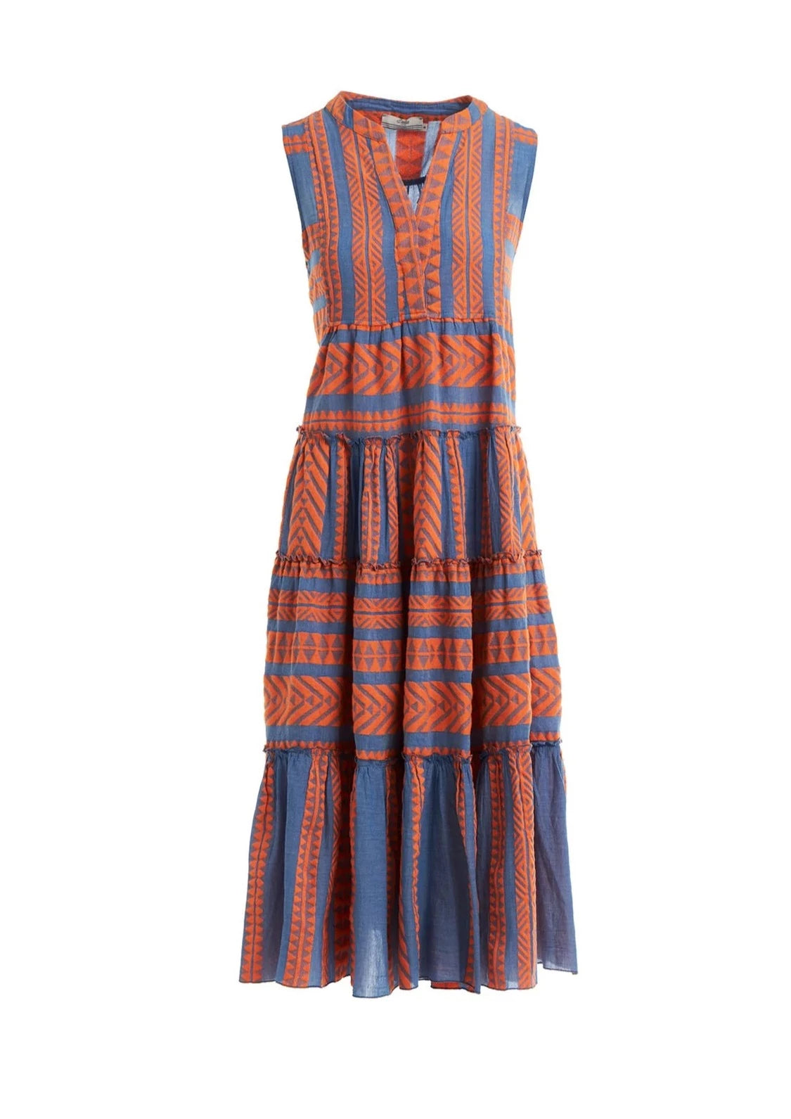Devotion Tanzanitis Dress - Orange/Blue Luxury, femininity, and comfort are synonymous throughout the entire Devotion Twins collection, making every summer outfit effortlessly chic. The brand has become famous mainly thanks to the Ella Tunic Dress design, and the Tanzinitis is the sleeveless version of this dress. You can easily slip on any piece to wear as a cover-up at the beach or pool, to go shopping, or linger for a sunset drink and dinner.