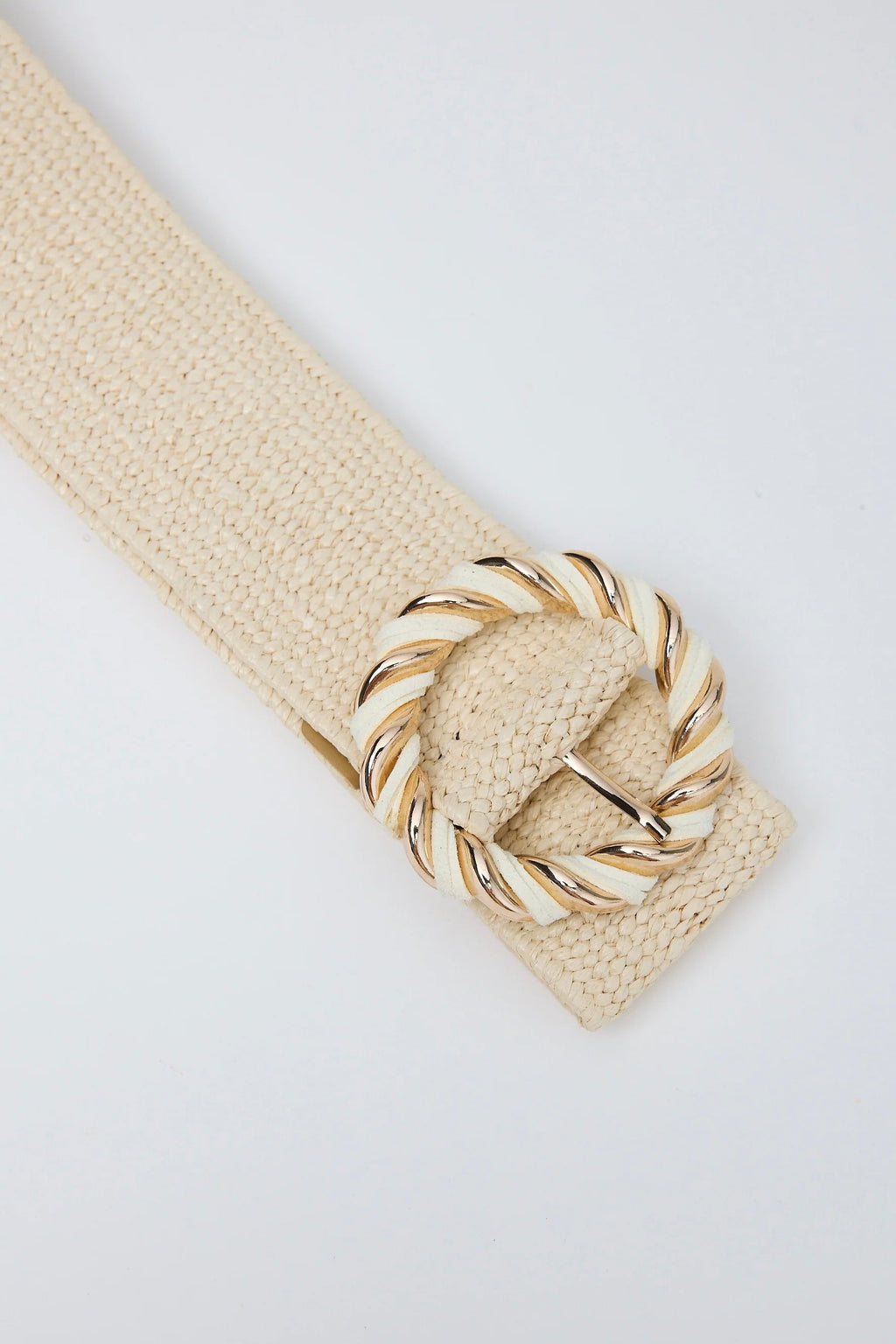 Bella Belt - Ecru, by Holiday Life

• Beautiful round swirl buckle design
• Stretchy band
• One size
• Designed to be a waist/dress belt

Polyester + Cotton