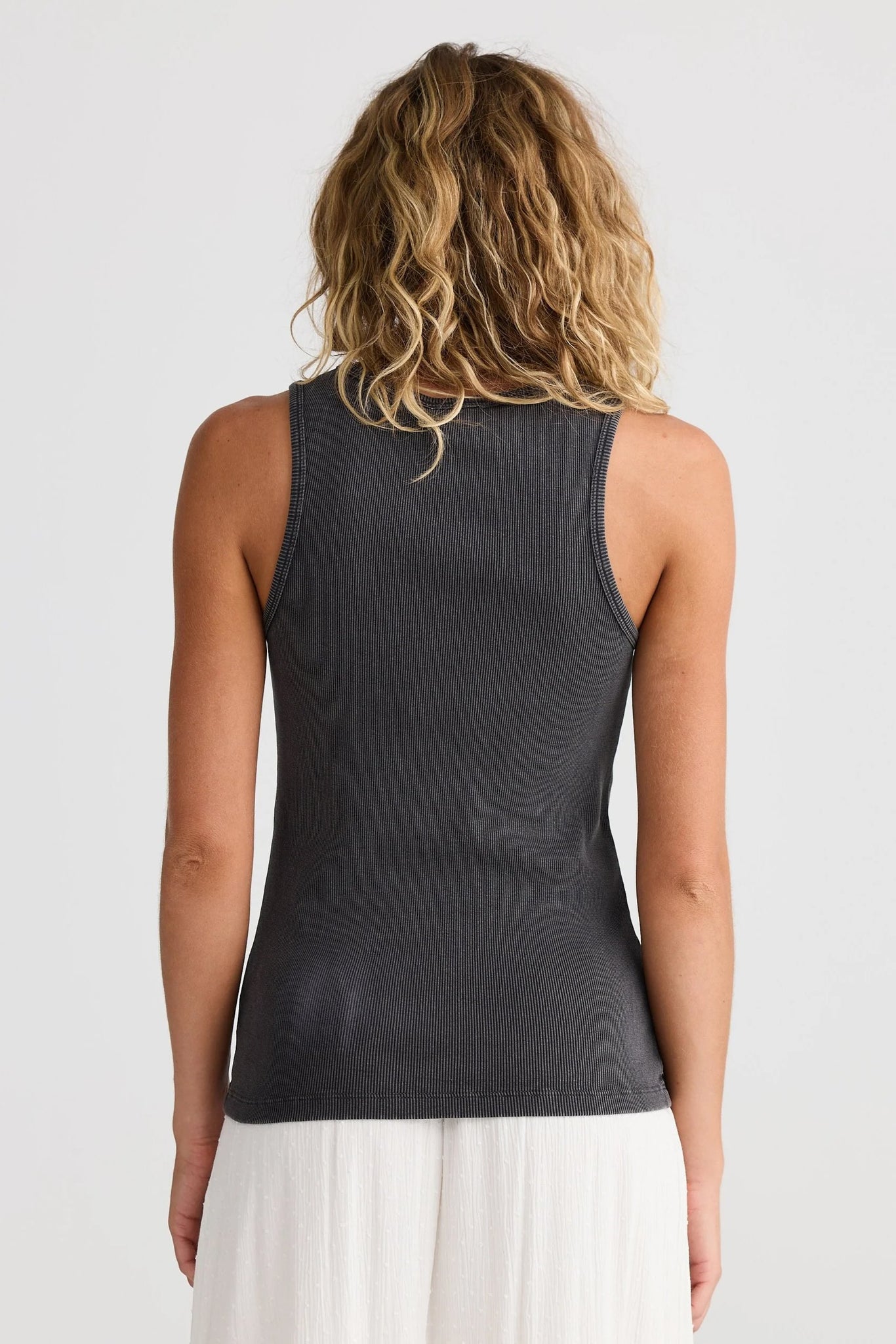 Ace of Hearts Ribbed Tank - Washed Black