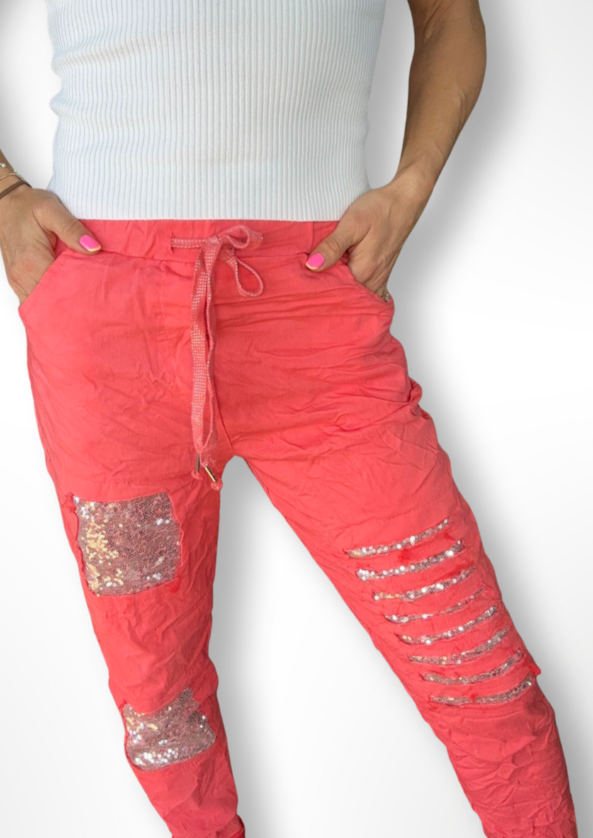 Milanese Sequin Pant - Coral