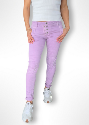 Portofino Jean - Wisteria, by Amici Amici  Portofino Jeans are a great everyday essential jean style. These super comfy, soft finish coloured cotton jeans are a year round wardrobe staple, and will add a fresh vibe to your wardrobe.  Featuring a button fly & Zip closure, pockets with stitching detail and slim fit leg.  The Portofino Jean features a comfortable mid rise, and the same super stretch comfort we have come to expect from Amici.