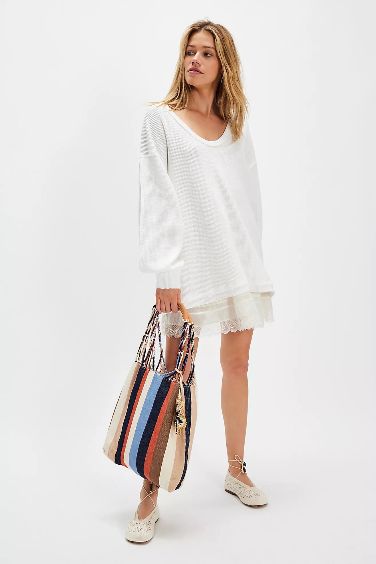 Free People Coast 2 Coast Waffle Sweat - Clean Ivory