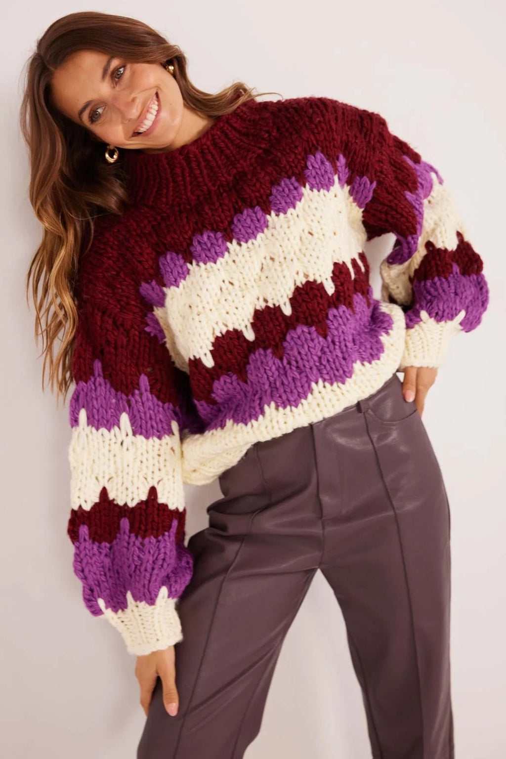 Margot Bobble Knit Jumper - Pink Stripe