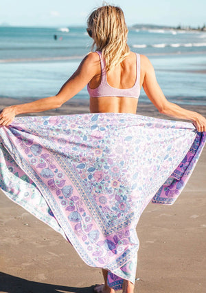XL Reversible Eco Beach Towel/Picnic Blanket - Pastel Bloom Blue/Mint