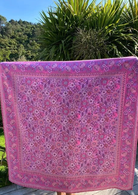 XL Reversible Eco Beach Towel/Picnic Blanket - Fuschia Floral/Vintage Violet