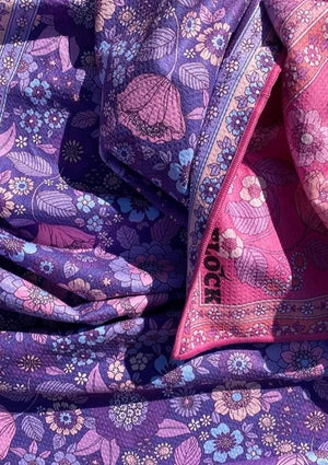 XL Reversible Eco Beach Towel/Picnic Blanket - Fuschia Floral/Vintage Violet