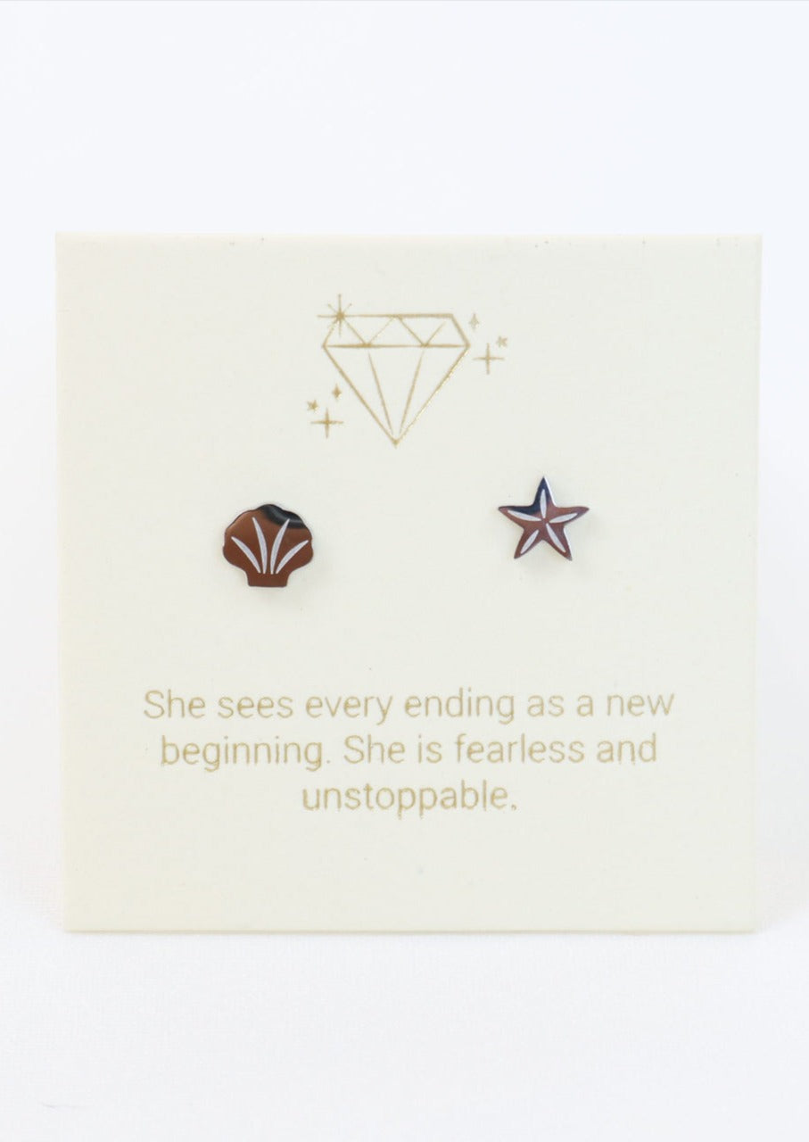 Shell & Starfish Stud Earrings - in Gold or Silver