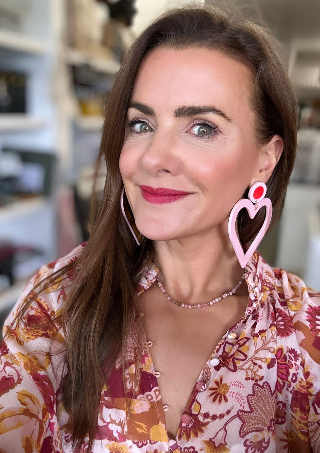 Margo - Blush/Neon Red Margo is a super fun statement earring who is big and bold! Proud is how you will feel with these beauties in your ears!   She looks great both dressed up or down. Big in size but still light on the ear! 