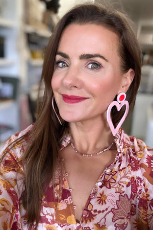 Margo - Blush/Neon Red Margo is a super fun statement earring who is big and bold! Proud is how you will feel with these beauties in your ears!   She looks great both dressed up or down. Big in size but still light on the ear! 