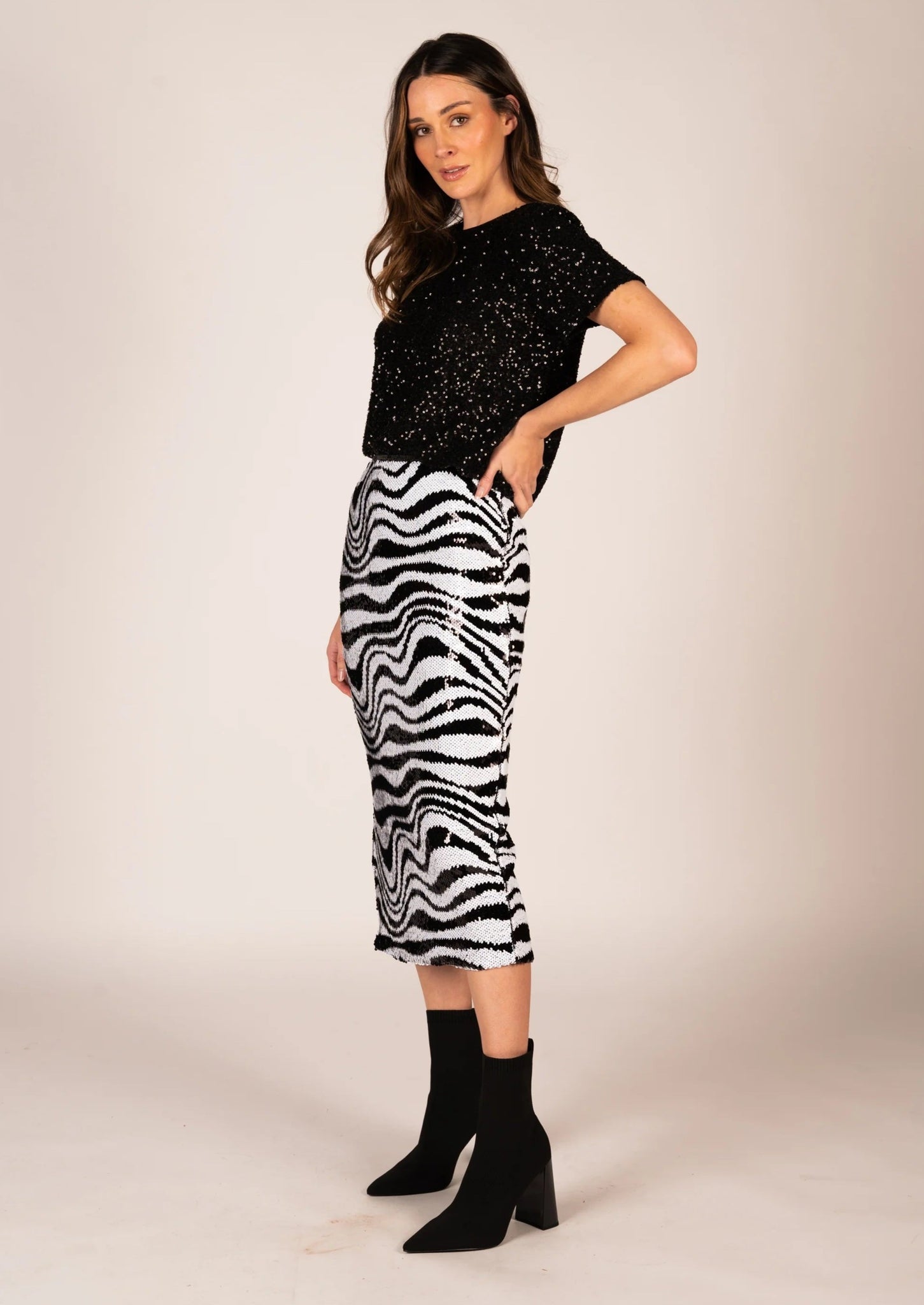 Sara Sequin Pencil Skirt - Zebra