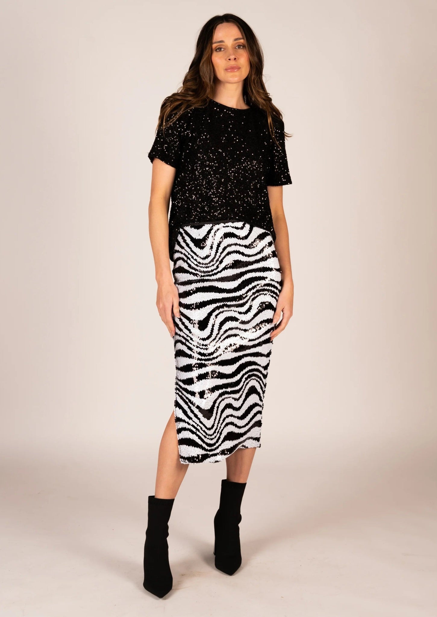 Sara Sequin Pencil Skirt - Zebra