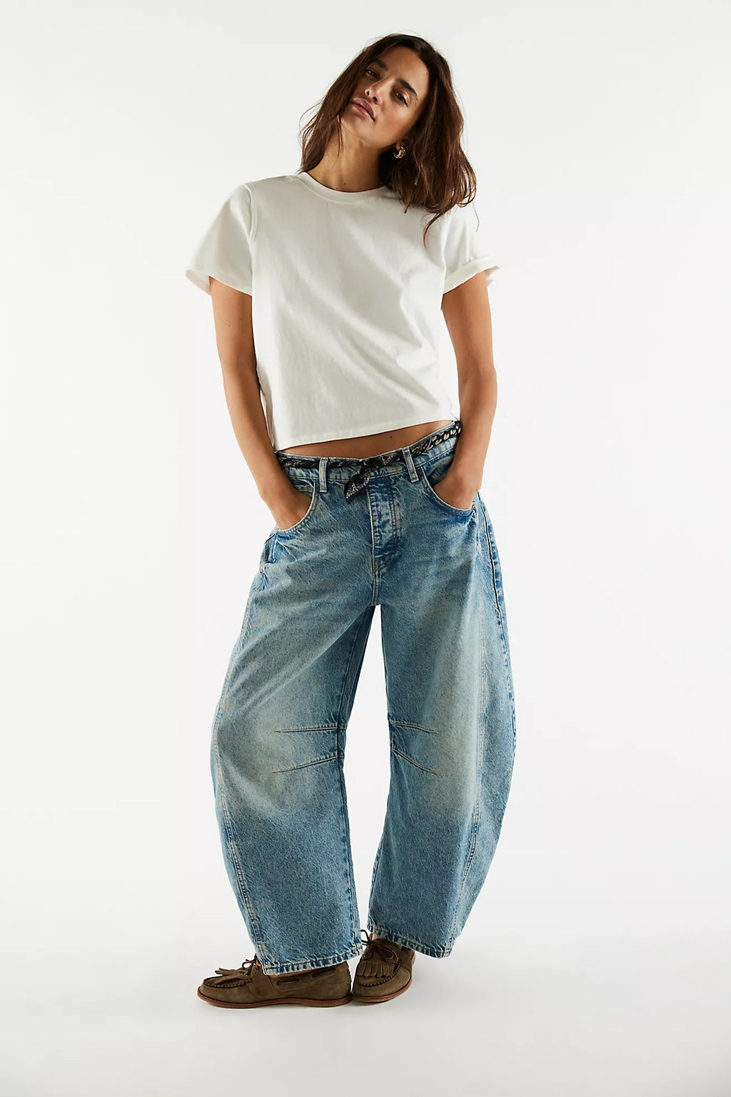 We The Free Good Luck Mid Rise Barrel Jean - Ultra Light Beam

Product Highlights:

Rigid Denim
Like your favourite vintage jeans, designed in a non-stretch denim.
Mid-Rise
Sits between the belly button and hips, below the natural waist.



Details:

So bold barrel jeans from Free People's 'We The Free'&nbsp;collection featured in a mid-rise fit with subtle distressed detailing and wide-legs that taper at the ankle.