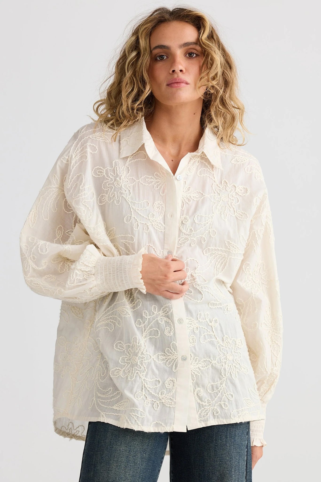 Chantilly Shirt - Natural Embroidery
