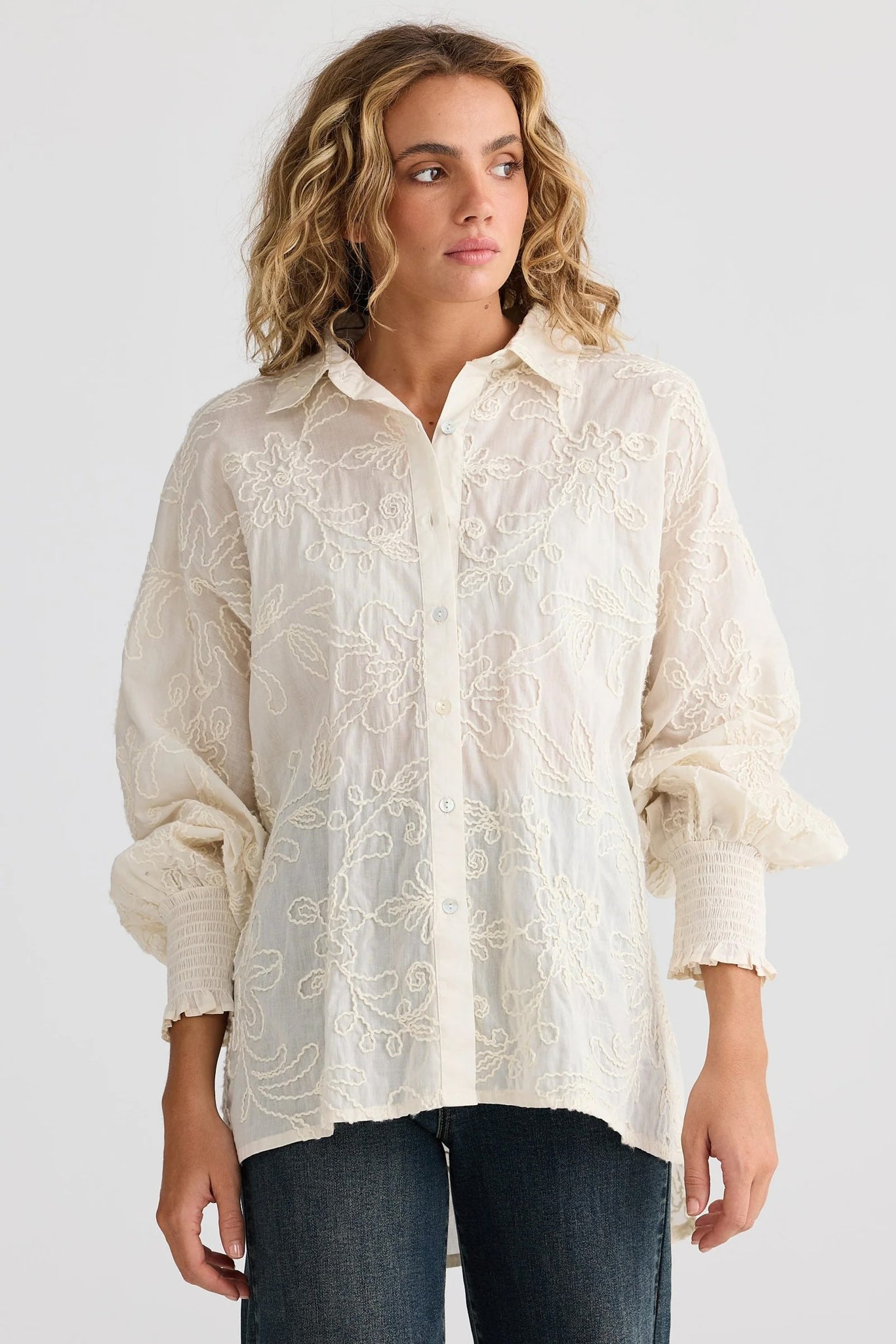 Chantilly Shirt - Natural Embroidery