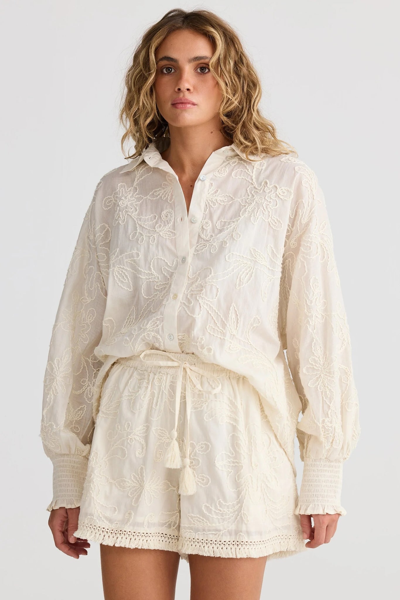 Chantilly Shirt - Natural Embroidery