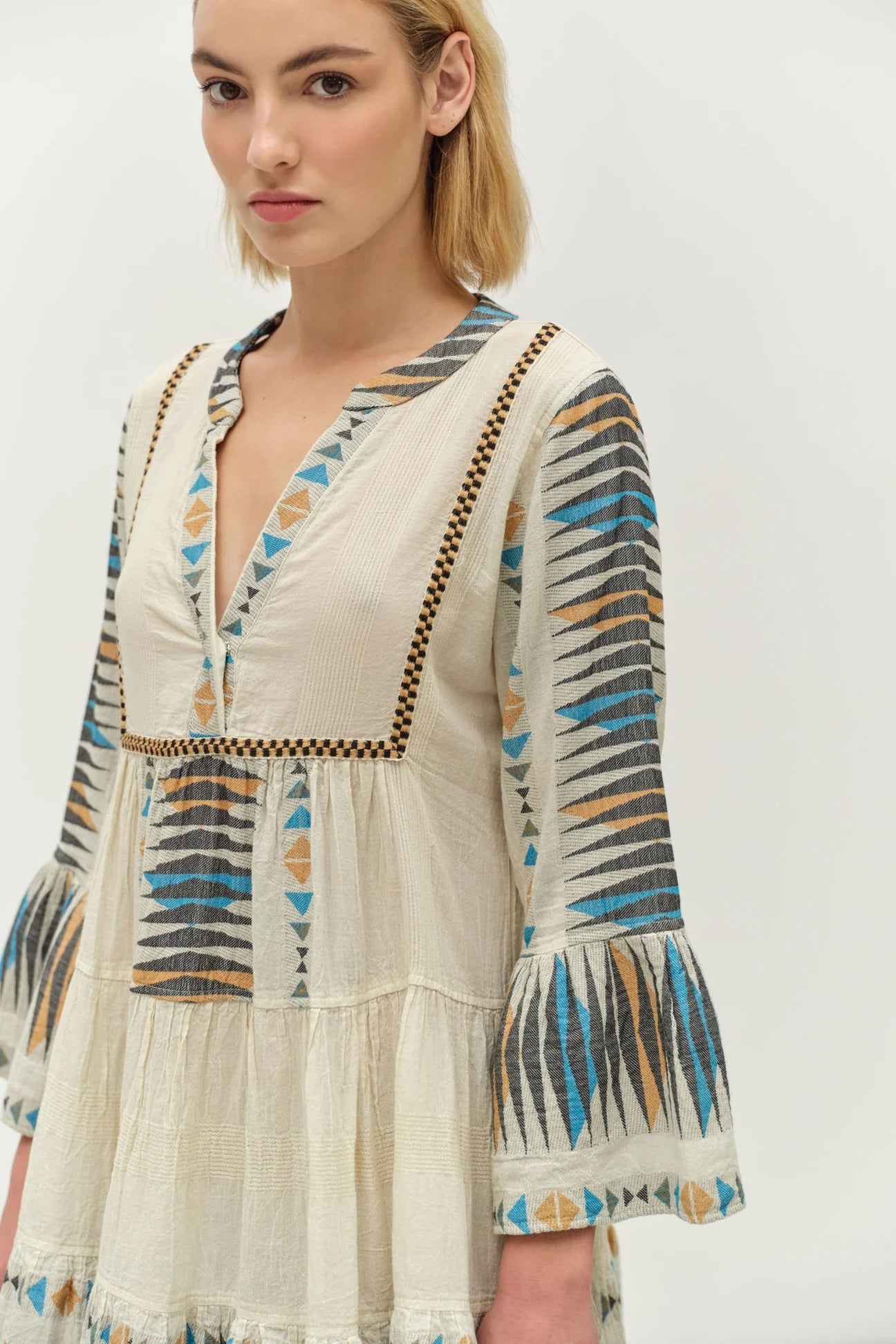 Paradise Short Dress - Blue/Camel