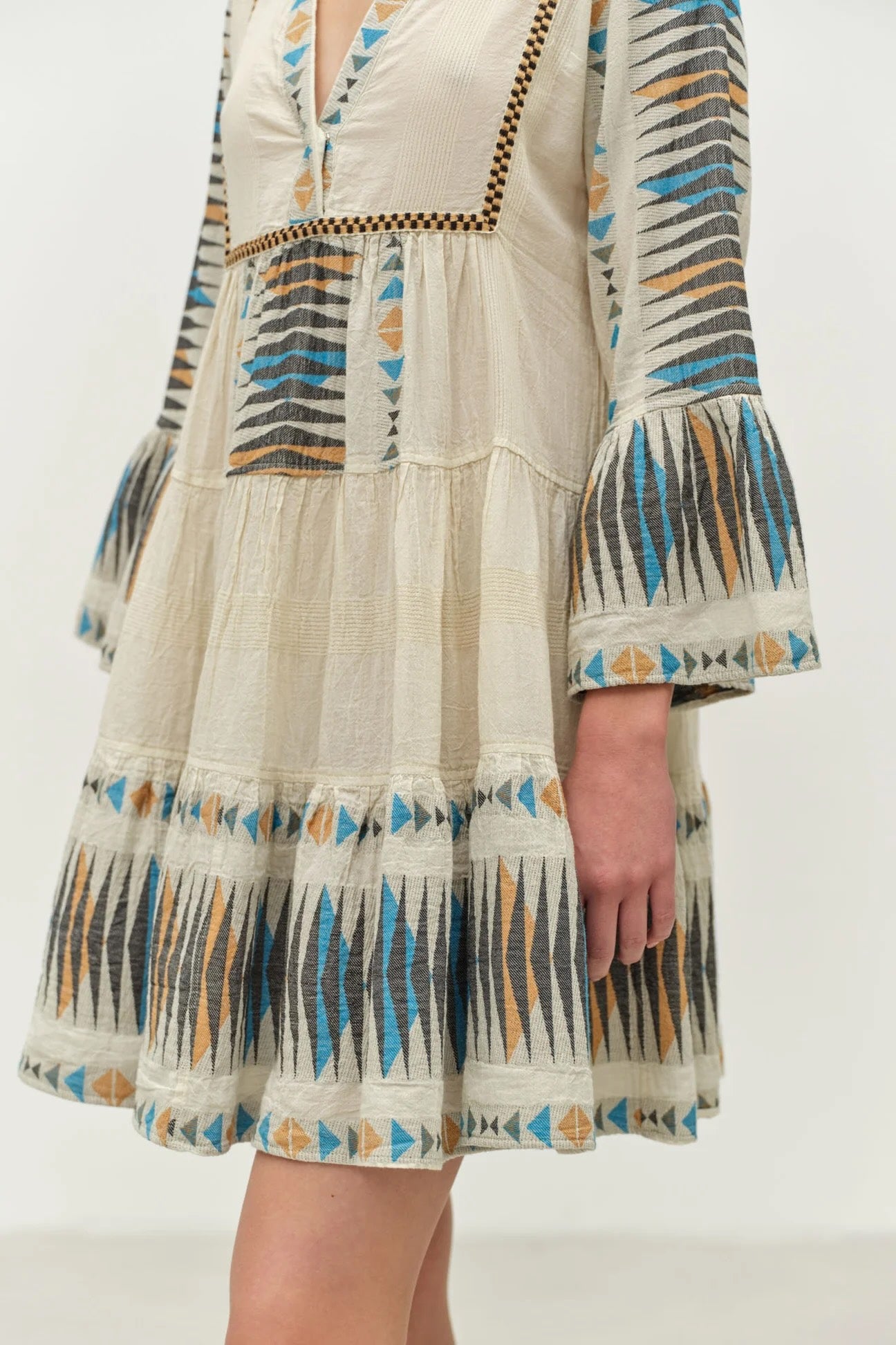 Paradise Short Dress - Blue/Camel