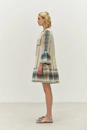 Paradise Short Dress - Blue/Camel