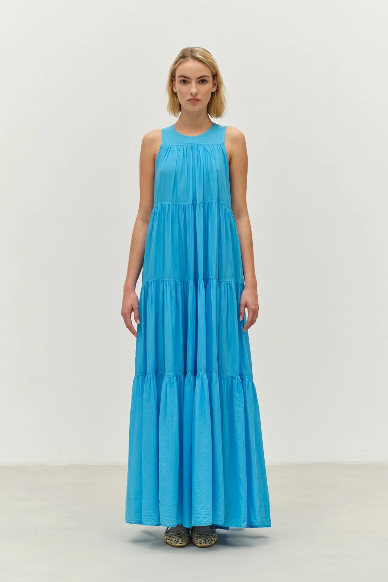 Lack Long Dress - Cyan