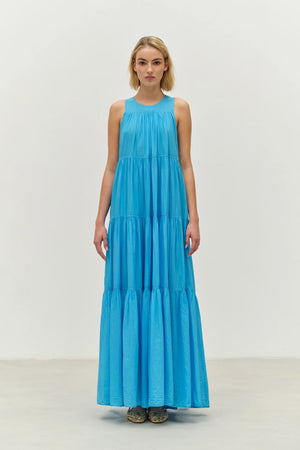 Lack Long Dress - Cyan