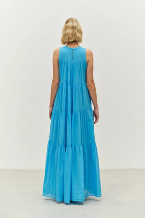 Lack Long Dress - Cyan
