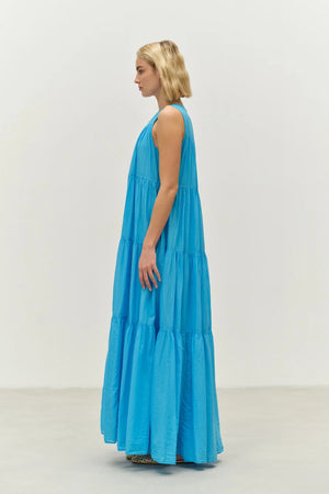 Lack Long Dress - Cyan