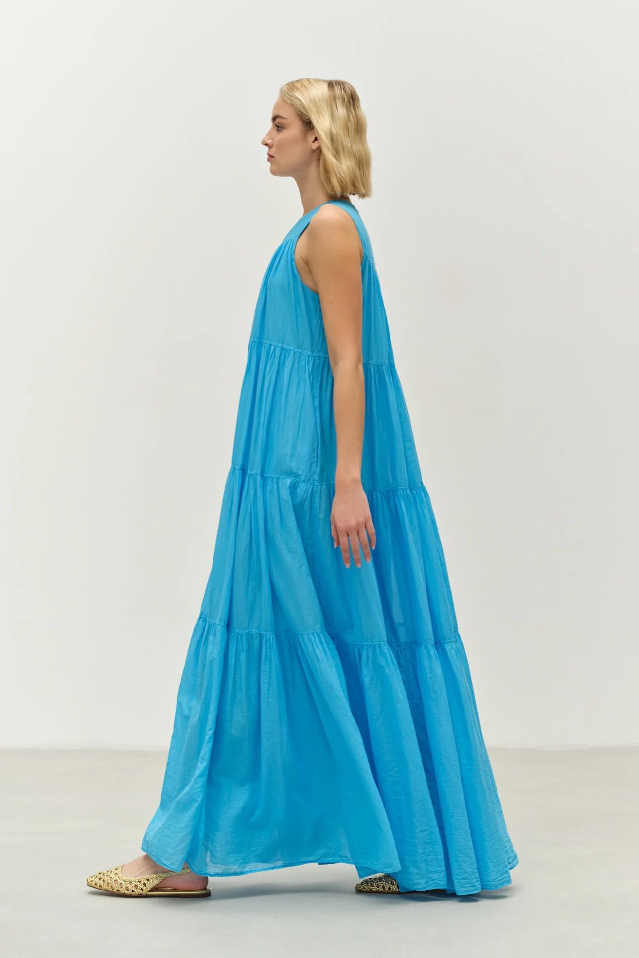 Lack Long Dress - Cyan