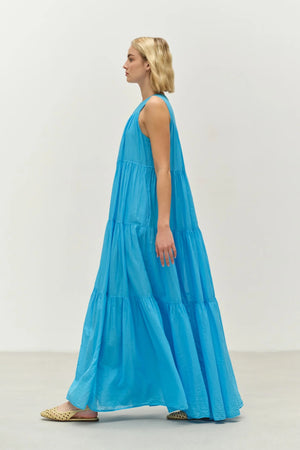Lack Long Dress - Cyan