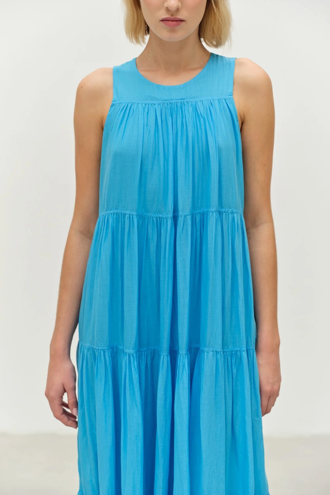 Lack Long Dress - Cyan
