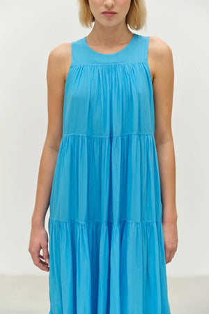 Lack Long Dress - Cyan