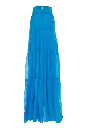 Lack Long Dress - Cyan