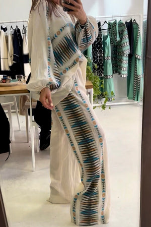 Eris Blouse - Blue/Camel