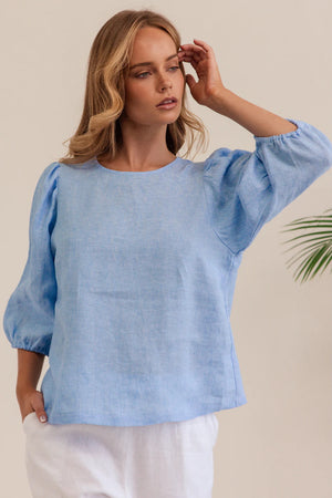 Linen 3/4 Sleeve Top - Chambray