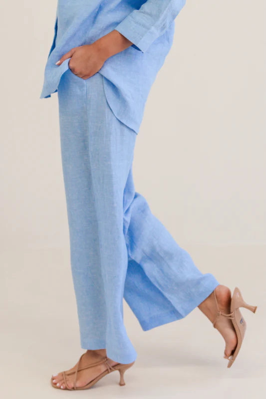 Linen High Waisted Wide Leg Pant - Chambray