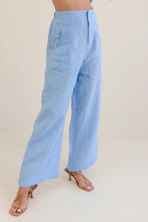 Linen High Waisted Wide Leg Pant - Chambray