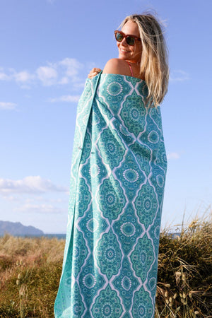 XL Towel/Picnic Blanket - Aqua Bloom/Folk Aqua